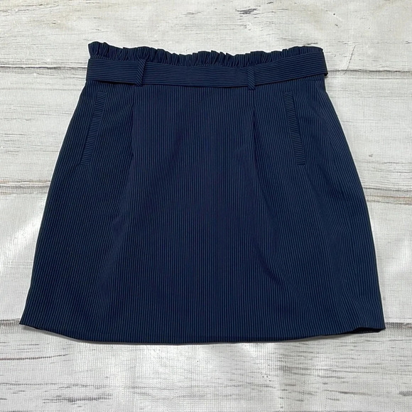 Oliver Bonas Skirt Paperbag Waist Blue Pinstripes Pockets Knee Length 14 - Picture 12 of 15